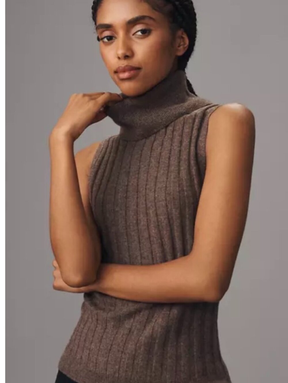 Reformation Rowyn Cashmere Turtleneck Tank Brown Ribbed M